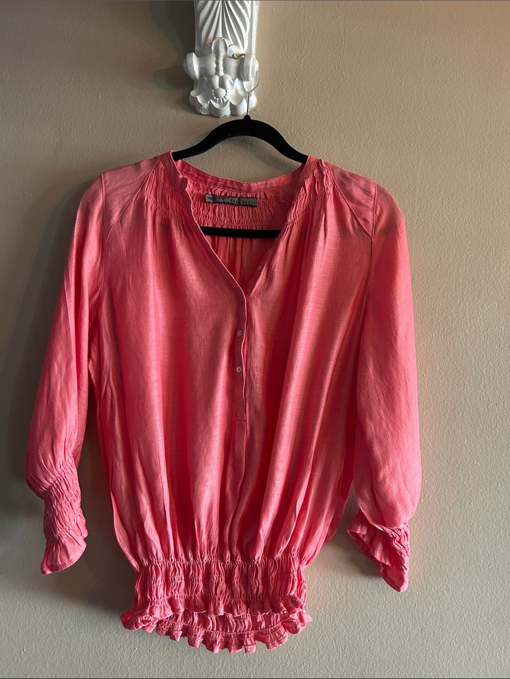 ZARA coral pink peasant gypsy boho top blouse size M